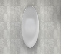 Ванна из искусственного камня Abber Stein AS9633 180x80 см, отдельностоящая, матовая белая, овальная, на ножках, с донным клапаном, фурнитура белая