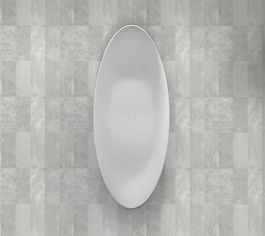 Ванна из искусственного камня Abber Stein AS9633 180x80 см, отдельностоящая, матовая белая, овальная, на ножках, с донным клапаном, фурнитура белая