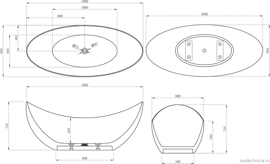 Ванна из искусственного камня Abber Stein AS9633 180x80 см, отдельностоящая, матовая белая, овальная, на ножках, с донным клапаном, фурнитура белая