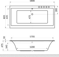 Акриловая ванна Excellent Pryzmat Slim WAEX.PRY18S.LINE 180x80 см, встраиваемая, с гидромассажем, белая, с каркасом, со сливом-переливом