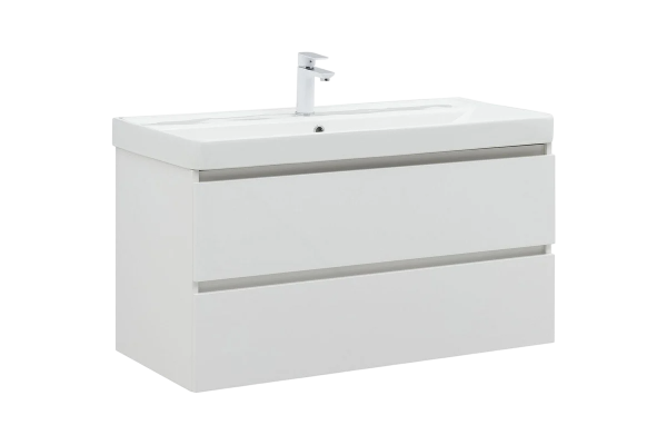 Тумба с раковиной Aquanet Вега 100 подвесная, белая глянцевая