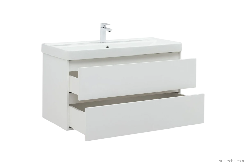 Тумба с раковиной Aquanet Вега 100 подвесная, белая глянцевая