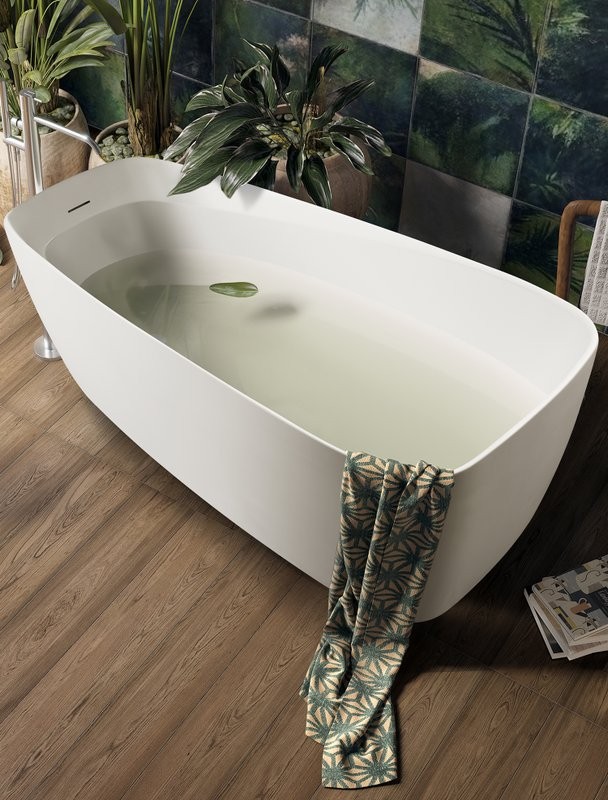 Акриловая ванна Aquanet Trend 260052 170x80 см, левая, отдельностоящая, белая матовая, овальная, на ножках, со сливом-переливом