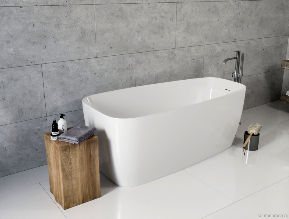 Акриловая ванна Aquanet Trend 260052 170x80 см, левая, отдельностоящая, белая матовая, овальная, на ножках, со сливом-переливом