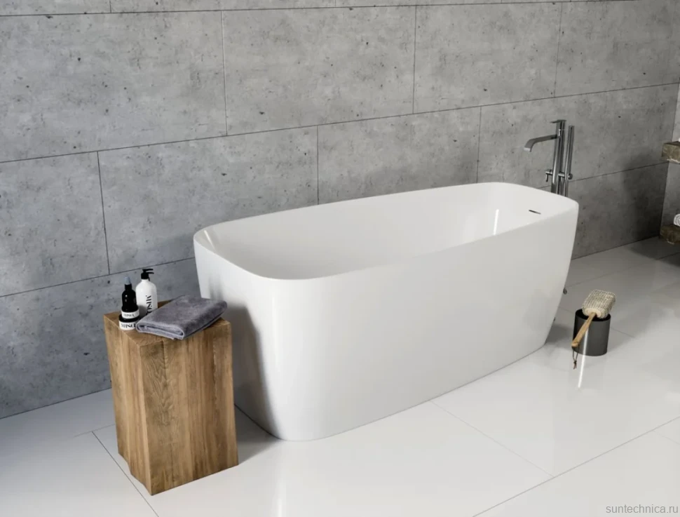 Акриловая ванна Aquanet Trend 260052 170x80 см, левая, отдельностоящая, белая матовая, овальная, на ножках, со сливом-переливом