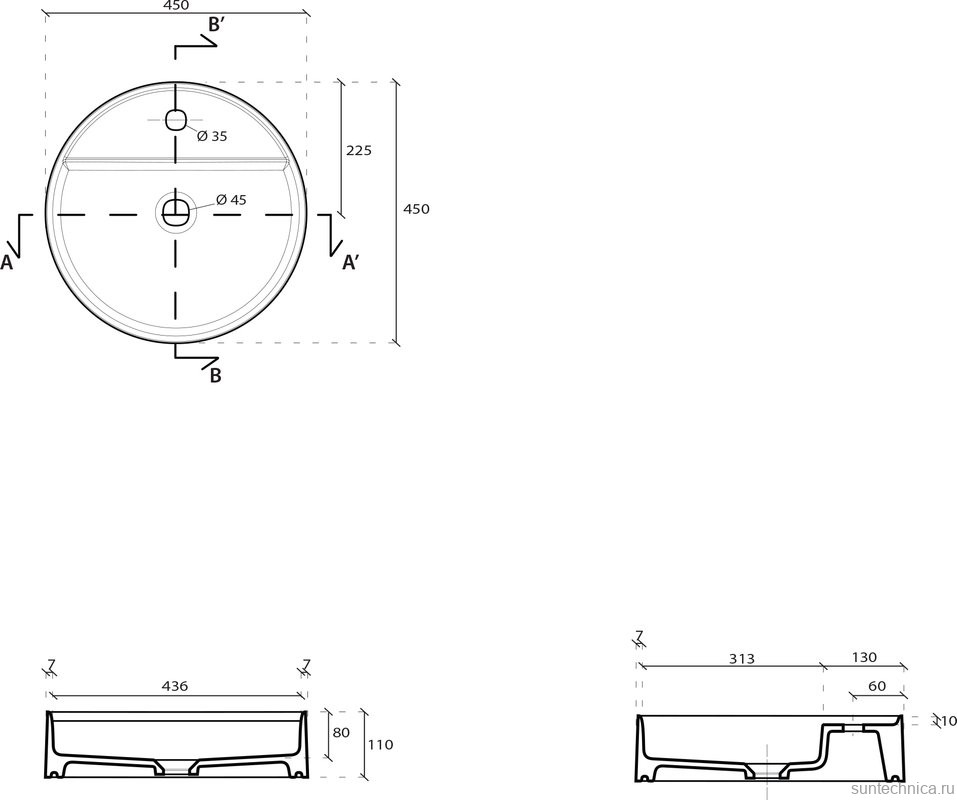 Накладная раковина Galassia SmartB 7404 45 глянцевая белая, круглая, фаянс