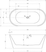 Акриловая ванна Abber AB9320-1.6 160x75 см, отдельностоящая, белая, овальная, с каркасом, со сливом-переливом