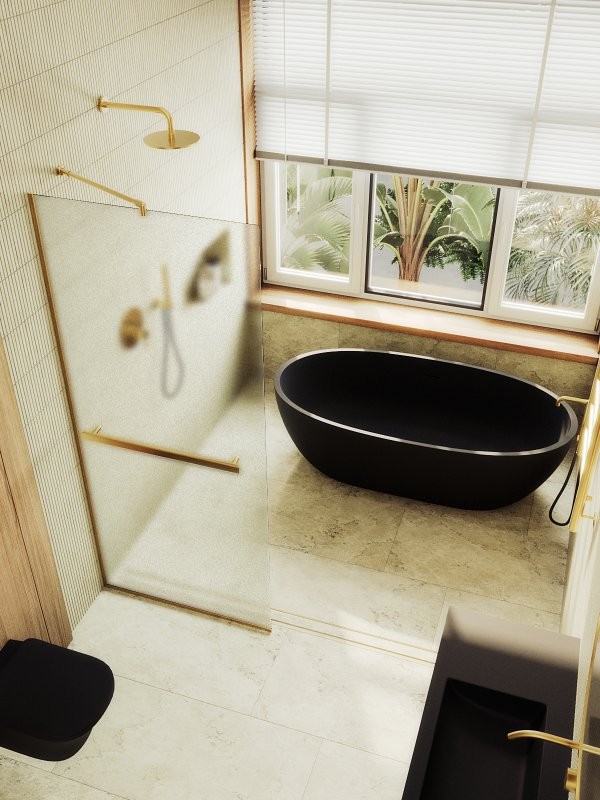 Душевая перегородка Maybahglass MGD-725-3у 69 см, профиль золото, стекло сатин