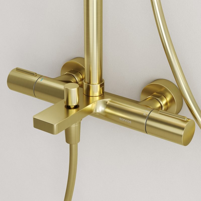 Душевая стойка Sancos Etna SC9008BG с термостатом, брашированное золото, PVD покрытие