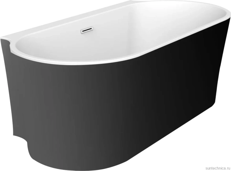 Акриловая ванна BelBagno BB409-1700-800-W/NM 170x80 см, отдельностоящая, черно-белая, овальная, со сливом-переливом