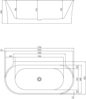 Акриловая ванна BelBagno BB409-1700-800-W/NM 170x80 см, отдельностоящая, черно-белая, овальная, со сливом-переливом