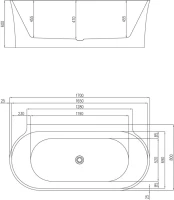 Акриловая ванна BelBagno BB409-1700-800-W/NM 170x80 см, отдельностоящая, черно-белая, овальная, со сливом-переливом