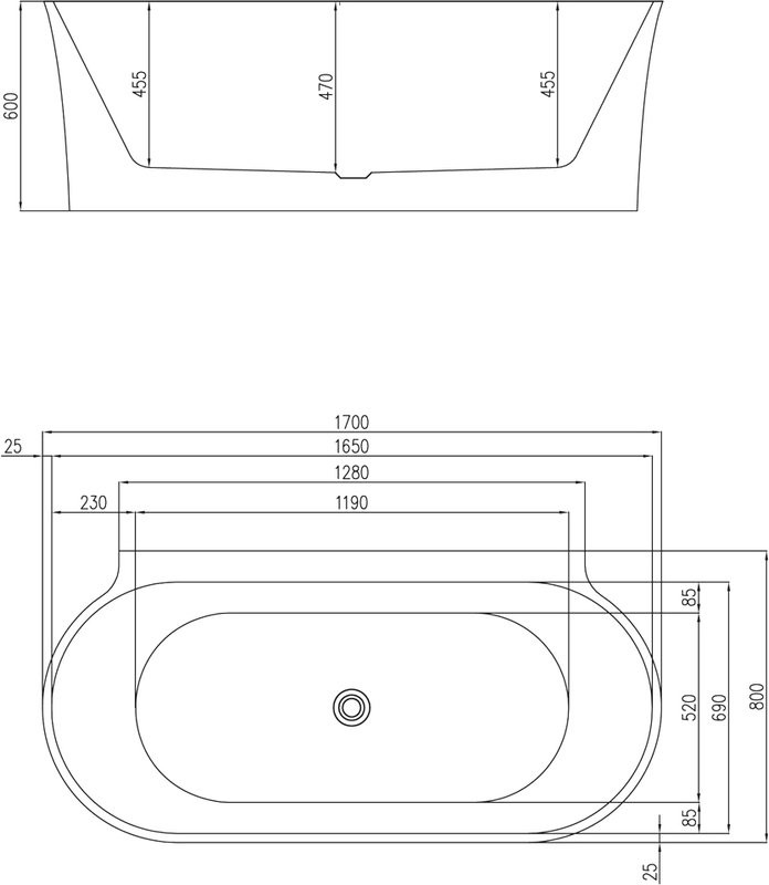 Акриловая ванна BelBagno BB409-1700-800-W/NM 170x80 см, отдельностоящая, черно-белая, овальная, со сливом-переливом
