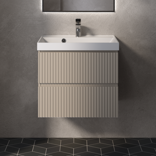 Тумба с раковиной AQUAme S1 60 подвесная, 2 ящика, бежевая