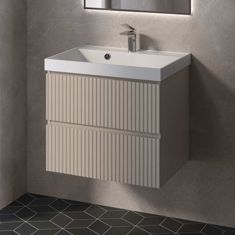 Тумба с раковиной AQUAme S1 60 подвесная, 2 ящика, бежевая