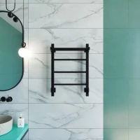 Полотенцесушитель электрический Grota App 430х600 RAL9005 EL 60x45 см, подключение справа, слева, скрытое подключение справа, матовый черный, лесенка, из стали, с полкой