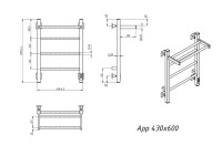 Полотенцесушитель электрический Grota App 430х600 RAL9005 EL 60x45 см, подключение справа, слева, скрытое подключение справа, матовый черный, лесенка, из стали, с полкой