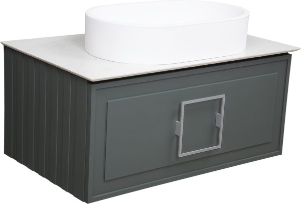 Тумба с раковиной La Fenice Cubo 80 подвесная, grigio, ручка хром, столешница белый мрамор, раковина белая матовая