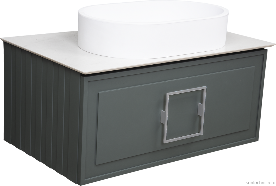 Тумба с раковиной La Fenice Cubo 80 подвесная, grigio, ручка хром, столешница белый мрамор, раковина белая матовая