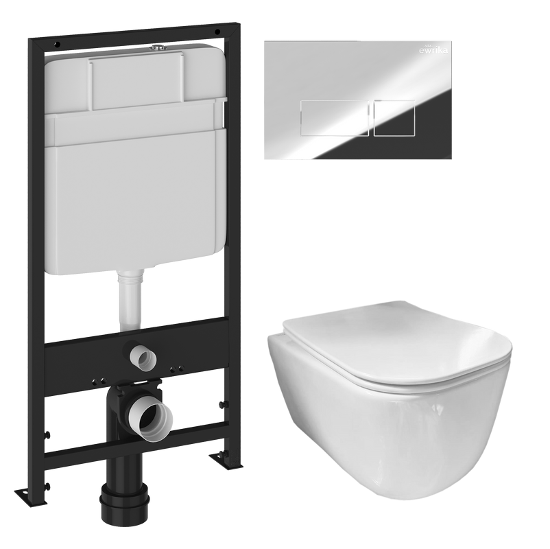Комплект Унитаз подвесной Ceramicanova New Day CN3005 с микролифтом, безободковый + Инсталляция EWRIKA ProLT 0026-2020 + Кнопка 0041 хром