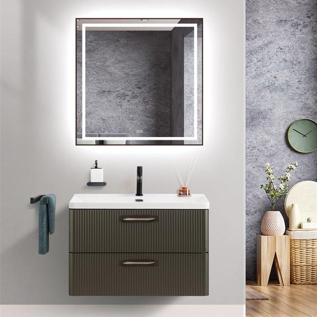 Мебель для ванной комнаты BelBagno Due 80 подвесная, 2 ящика, оружейная сталь