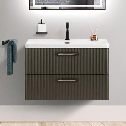 Мебель для ванной комнаты BelBagno Due 80 подвесная, 2 ящика, оружейная сталь