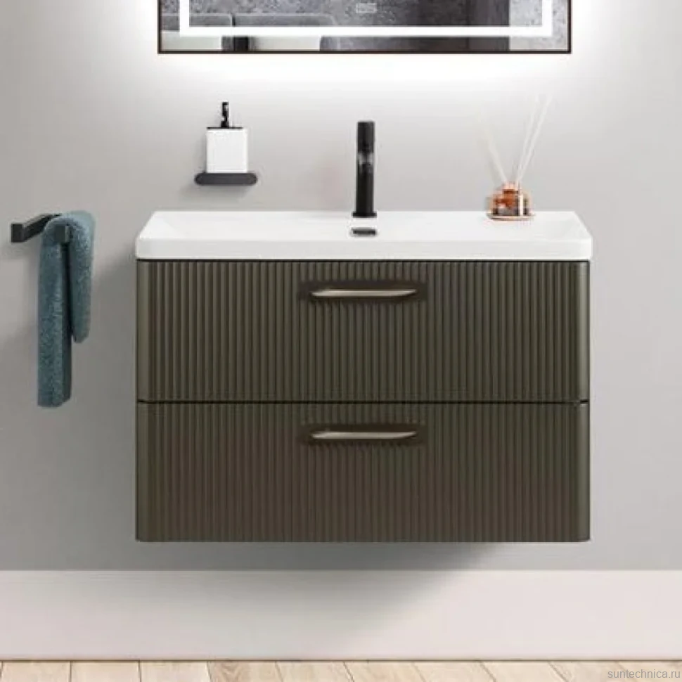 Мебель для ванной комнаты BelBagno Due 80 подвесная, 2 ящика, оружейная сталь