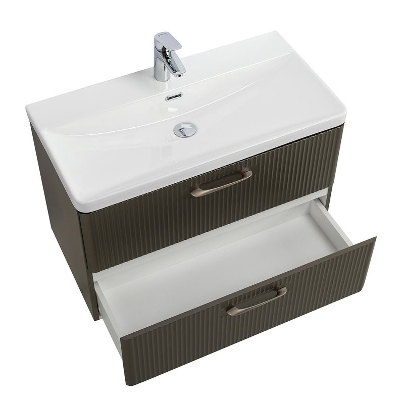 Мебель для ванной комнаты BelBagno Due 80 подвесная, 2 ящика, оружейная сталь