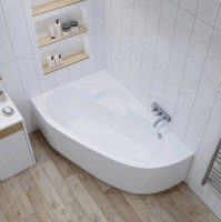 Акриловая ванна Lavinia Boho Bell Pro L 150x100 см, угловая, правая, встраиваемая, белая, асимметричная, с каркасом, с сиденьем, подголовник слева