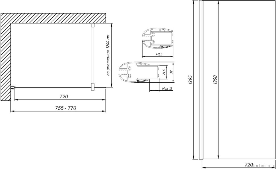 Душевая перегородка Vegas Glass EAF LUX 5 770x199 профиль глянцевый хром, стекло прозрачное