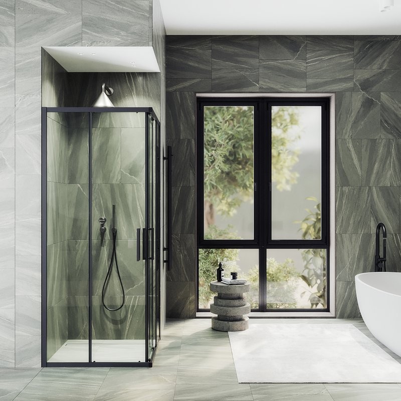 Душевой уголок Maybahglass MGY-1324-6 100 см, профиль черный, стекло прозрачное