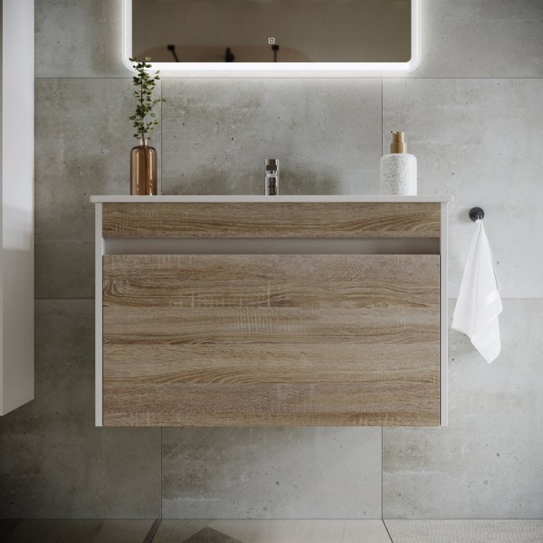 Тумба с раковиной Sancos Smart 80 см дуб бардолино