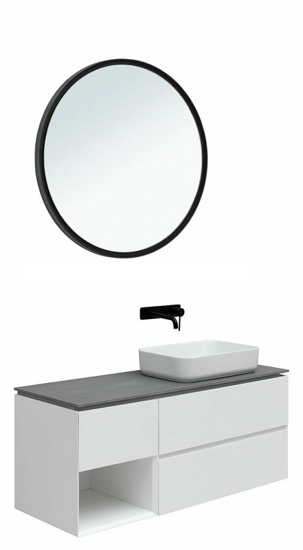 Мебель для ванной комнаты Allen Brau Infinity 120 R, подвесная, белый матовый, столешница графит структ