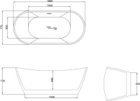 Акриловая ванна Grossman Galaxy GR-2103M 180x75 см, отдельностоящая, белая матовая, овальная, со сливом-переливом, с донным клапаном