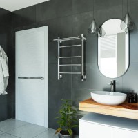 Полотенцесушитель электрический Grota Alto 530х800 NP EL 80x55 см, подключение справа, слева, скрытое подключение справа, глянцевый хром, лесенка, с полкой