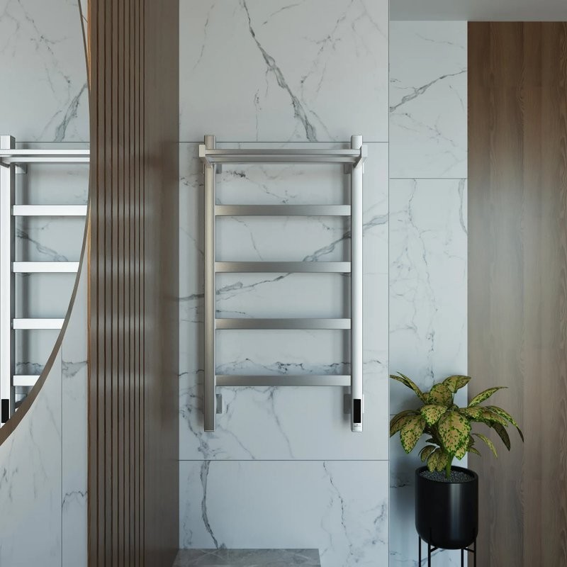 Полотенцесушитель электрический Grota Lore 430х800 NM EL 80x45 см, подключение справа, слева, скрытое подключение справа, матовый хром, лесенка, с полкой