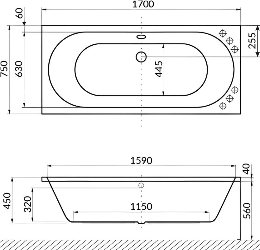 Акриловая ванна Excellent Oceana Relax 170x75 см, встраиваемая, с гидромассажем, белая, с каркасом, со сливом-переливом, фурнитура бронза