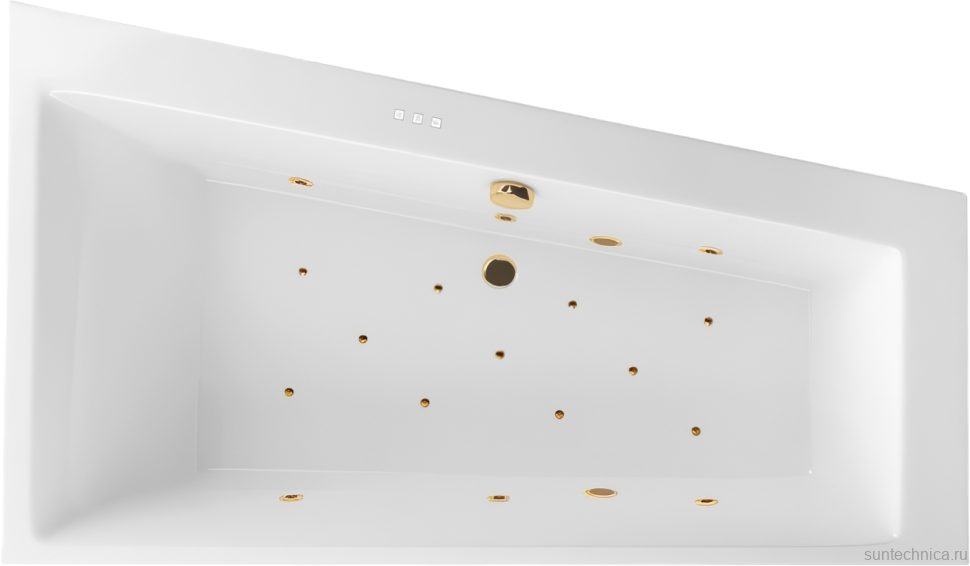 Акриловая ванна Excellent Sfera Slim Relax R 170x100 см, угловая, правая, встраиваемая, с гидромассажем, белая, асимметричная, с каркасом, со сливом-переливом, фурнитура золото