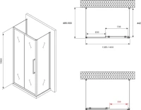 Душевой уголок Abber Schwarzer Diamant AG30140MH-S50M-S50M 140x50, профиль хром, стекло матовое