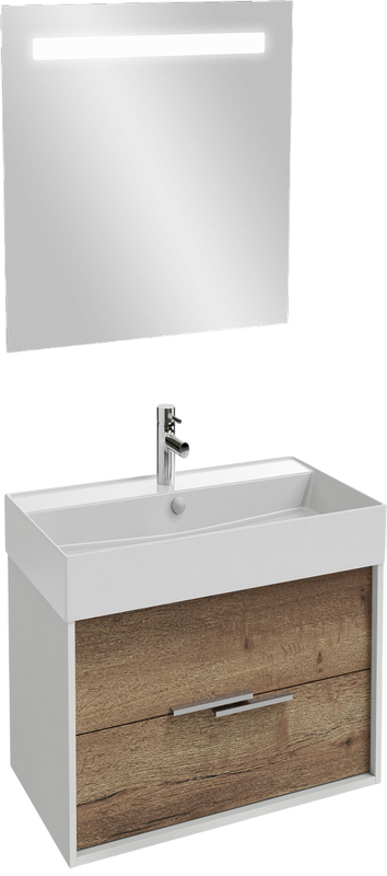 Мебель для ванной комнаты Jacob Delafon Vivienne 60 подвесная, белый глянцевый, дуб давос натуральный, раковина белая