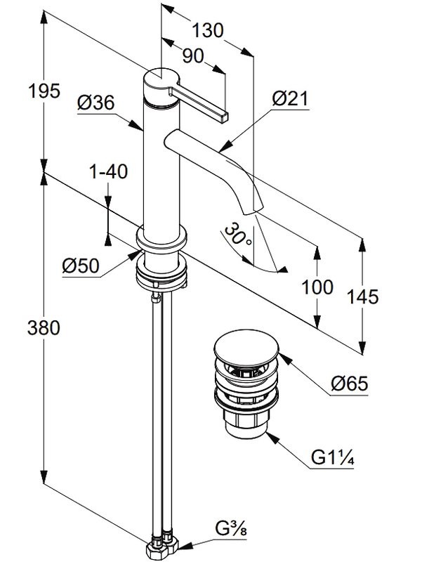 Смеситель для раковины Kludi Nova Fonte Pura 20289N115 с донным клапаном, брашированная бронза PVD