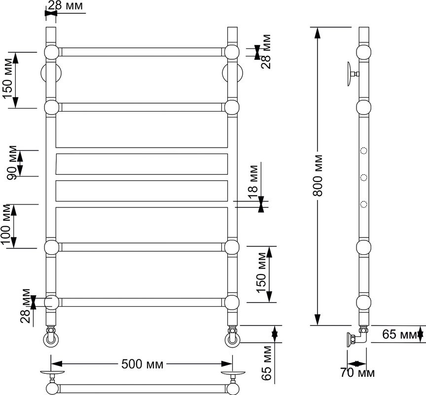 Полотенцесушитель водяной Secado Флоренция 4 85x55 см, бронза, лесенка, латунь