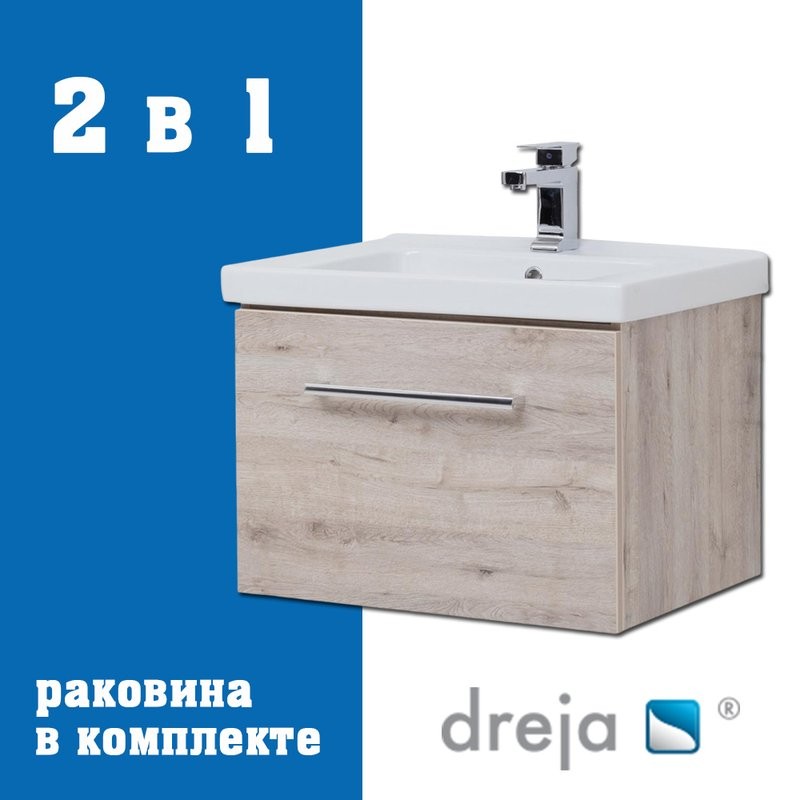 Тумба с раковиной Dreja Big Inn 65 подвесная, дуб кантри