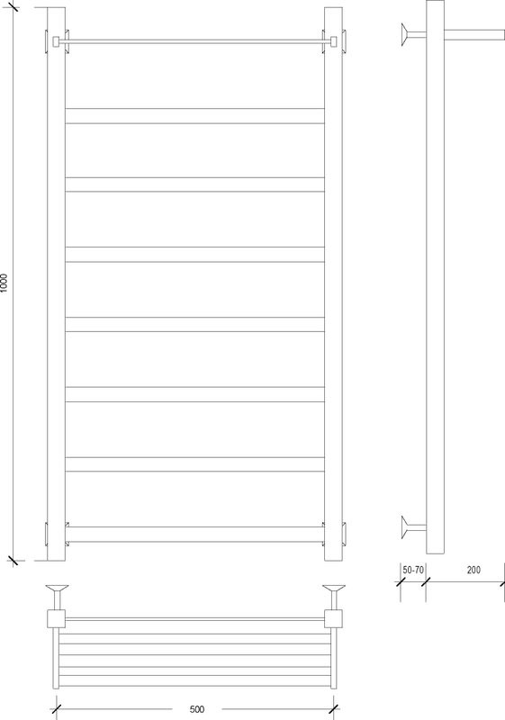 Полотенцесушитель водяной Secado Корсико 1 СП 105x55 см, матовый черный, лесенка, с полкой