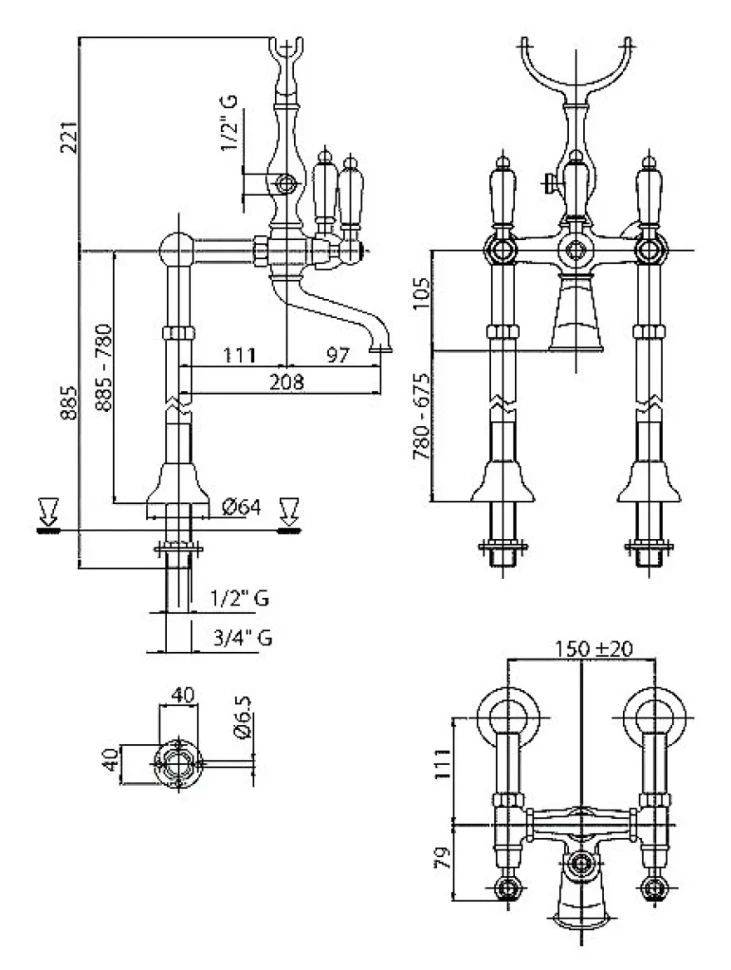 Напольный смеситель для ванны с душем Cezares First FIRST-VDP-03/24-Bi