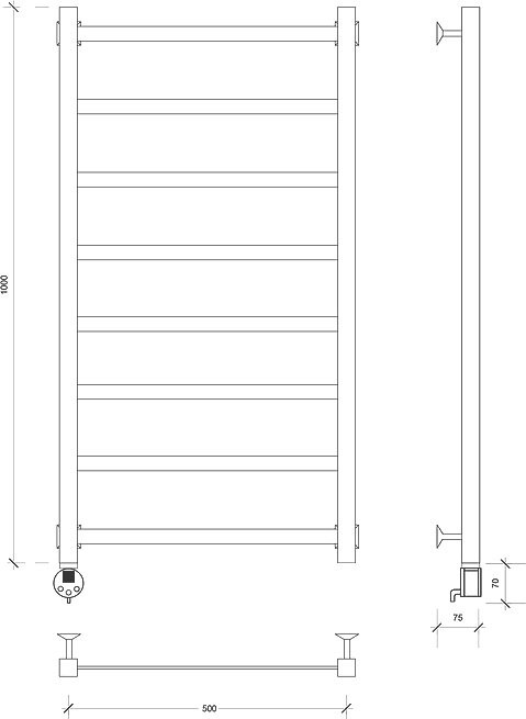 Полотенцесушитель электрический Secado Корсико 1 , 105x55 см, подключение слева, матовый черный, лесенка