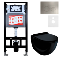Комплект Унитаз подвесной Esbano Garcia ESUPGARCB черный глянец + Инсталляция Fram + Кнопка ESINMTK60ST