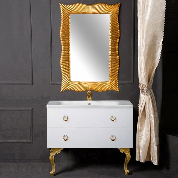 Тумба с раковиной Armadi Art NeoArt 100 white с ручками Drop золото, с ножками