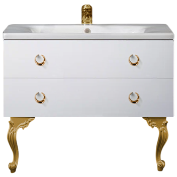 Тумба с раковиной Armadi Art NeoArt 100 white с ручками Drop золото, с ножками