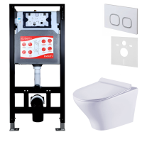 Комплект Унитаз подвесной Esbano Aster ESUPASTEW белый глянец + Инсталляция Fram + Кнопка ESINLPS10GW